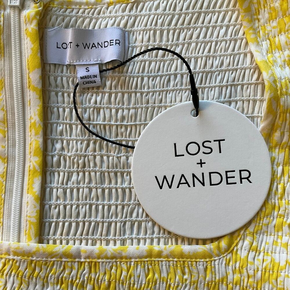 NWT Lost + Wander Yellow Floral Smocked Midi Cottagecore Prairie Sundress S - Picture 5 of 9